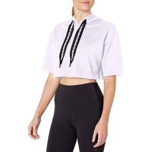 Alo Yoga Crop Hoodie Women's M White Short Sleeve Pullover Athleisure Retro 80s